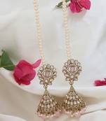 traditional kundan & pearl jhumka earrings with attachable ear chain for women 