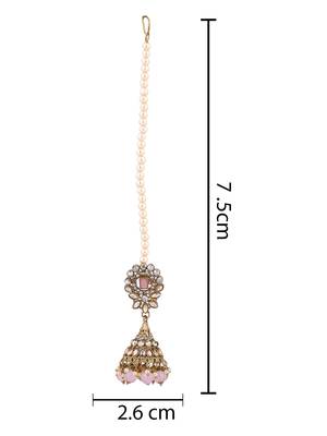 traditional kundan & pearl jhumka earrings with attachable ear chain for women  5