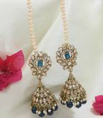 traditional kundan & pearl jhumka earrings with attachable ear chain for women 