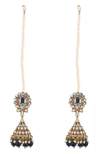 traditional kundan & pearl jhumka earrings with attachable ear chain for women 