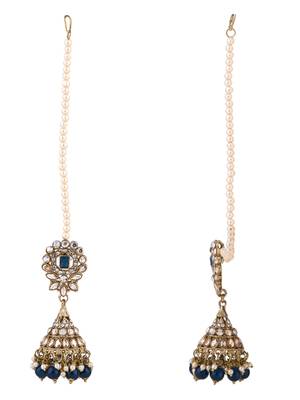 traditional kundan & pearl jhumka earrings with attachable ear chain for women  4