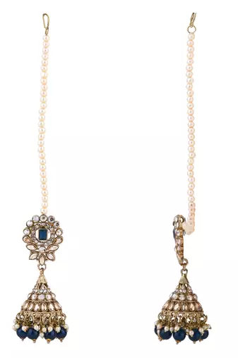 traditional kundan & pearl jhumka earrings with attachable ear chain for women 
