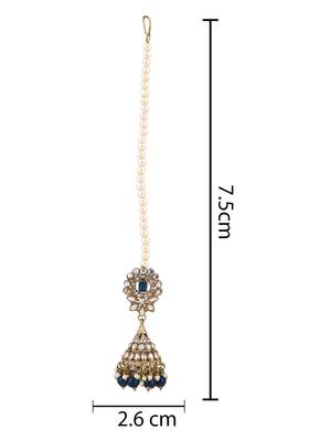 traditional kundan & pearl jhumka earrings with attachable ear chain for women  5