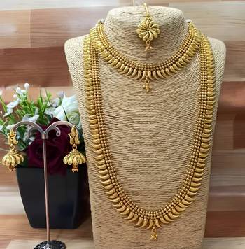 Traditional gold-plated kerala mullamottu mala set with jhumka earrings 1