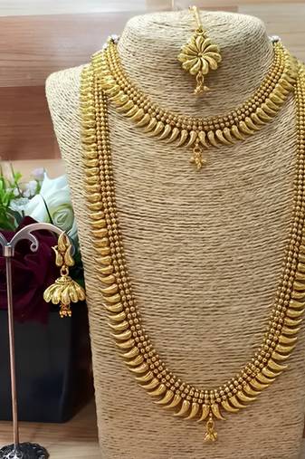 Traditional gold-plated kerala mullamottu mala set with jhumka earrings