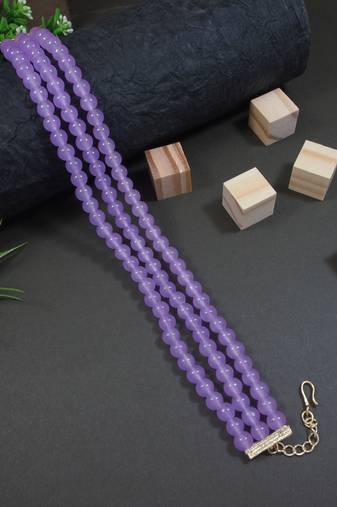 I jewels purple pearl beaded stylish moti choker necklace for women (n286pu)