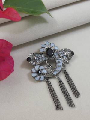 silver oxidized safa kalangi brooch for groom/men/dulha pagadi  1