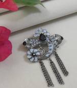 silver oxidized safa kalangi brooch for groom/men/dulha pagadi