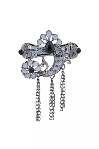 silver oxidized safa kalangi brooch for groom/men/dulha pagadi 