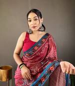 Indiatellme Red Cotton Silk Saree With printed Rich Pallu Along With Blouse