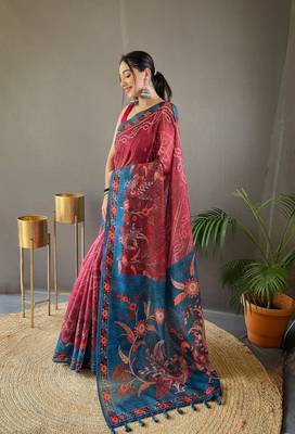 Indiatellme Red Cotton Silk Saree With printed Rich Pallu Along With Blouse 3
