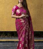 Bandhej silk With & Zari Weaving Design Rich Pallu Saree 