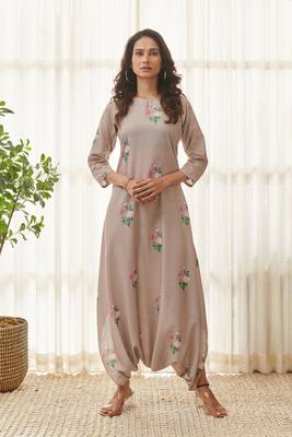 Mocha brown polka dot dhoti jumpsuit 1