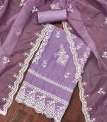 Purple Organza Embroidered Unstitched Dress Material