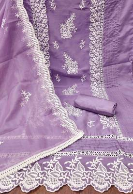 Purple Organza Embroidered Unstitched Dress Material 3