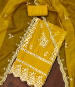 Mustard Organza Embroidered Unstitched Dress Material
