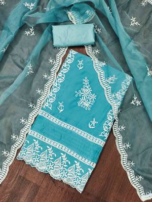 Rama Organza Embroidered Unstitched Dress Material 1