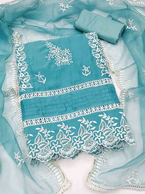 Rama Organza Embroidered Unstitched Dress Material 2