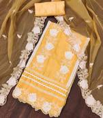 Yellow Organza Embroidered Unstitched Dress Material