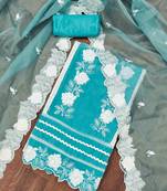 Blue Organza Embroidered Unstitched Dress Material