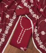 Maroon Cotton silk blend Embroidered Unstitched Dress Material