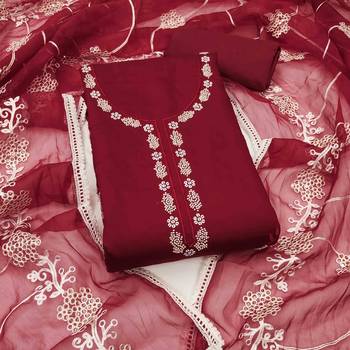Maroon Cotton silk blend Embroidered Unstitched Dress Material 2