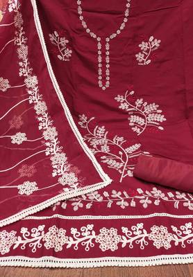 Maroon Cotton silk blend Embroidered Unstitched Dress Material 3