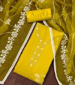Lemon Cotton silk blend Embroidered Unstitched Dress Material