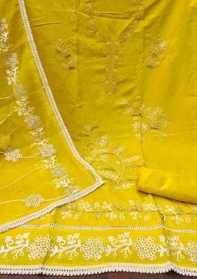 Lemon Cotton silk blend Embroidered Unstitched Dress Material 3