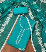Teal Cotton silk blend Embroidered Unstitched Dress Material