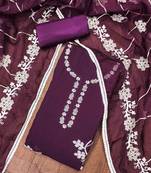 Purple Cotton silk blend Embroidered Unstitched Dress Material