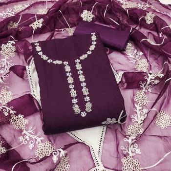 Purple Cotton silk blend Embroidered Unstitched Dress Material 2