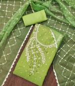 Parrot Green Shimmer Banarasi Unstitched Dress Material