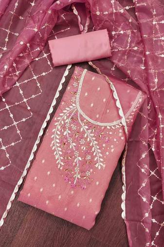 Pink Shimmer Banarasi Unstitched Dress Material