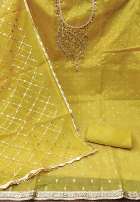Lemon Shimmer Banarasi Unstitched Dress Material 3