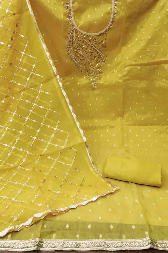 Lemon Shimmer Banarasi Unstitched Dress Material