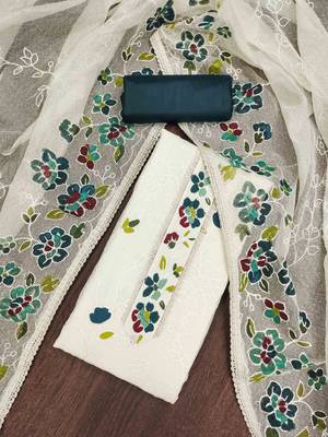 Teal Roman silk blend Embroidered Unstitched Dress Material 1