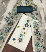 Teal Roman silk blend Embroidered Unstitched Dress Material