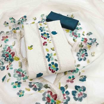 Teal Roman silk blend Embroidered Unstitched Dress Material 2