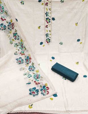 Teal Roman silk blend Embroidered Unstitched Dress Material 3