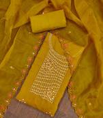 Mustard Roman silk blend Embroidered Unstitched Dress Material