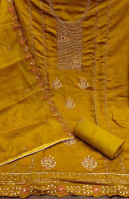 Mustard Roman silk blend Embroidered Unstitched Dress Material 3