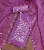 Purple Roman silk blend Embroidered Unstitched Dress Material