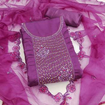 Purple Roman silk blend Embroidered Unstitched Dress Material 2