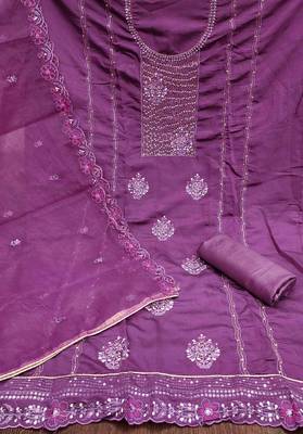 Purple Roman silk blend Embroidered Unstitched Dress Material 3