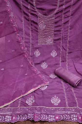 Purple Roman silk blend Embroidered Unstitched Dress Material