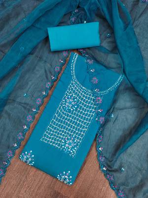 Blue Roman silk blend Embroidered Unstitched Dress Material 1