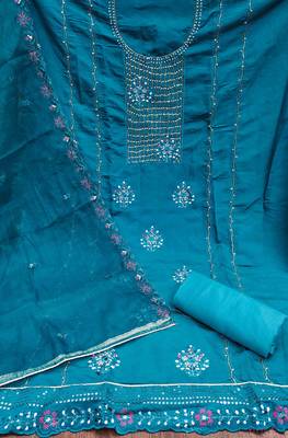 Blue Roman silk blend Embroidered Unstitched Dress Material 3