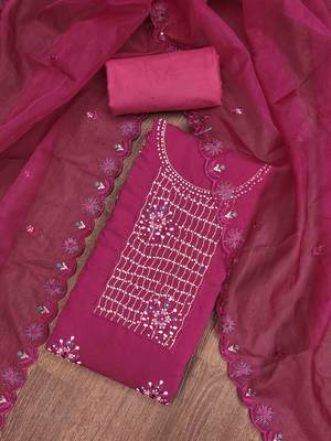 Magenta Roman silk blend Embroidered Unstitched Dress Material 1