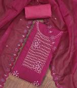 Magenta Roman silk blend Embroidered Unstitched Dress Material